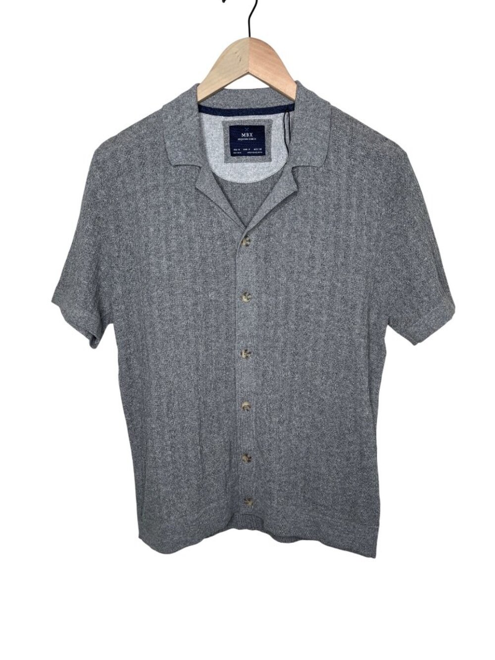 MBX Mens Grey Button-Up Polo Shirt Luxe Cotton Knit Short Sleeve Size Small